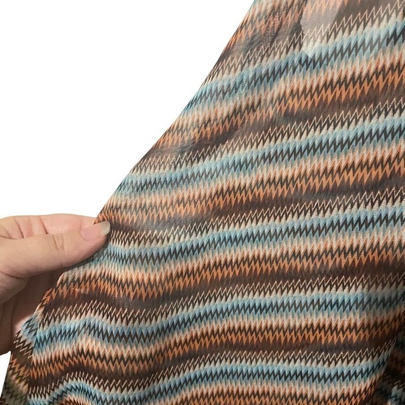 Umgee Brown Orange Turquoise Zig Zag Semi Sheer Tank - Picture 2 of 5